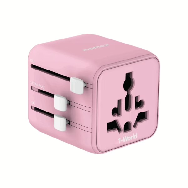 Momax 1‑World AC 2 Universal Travel Adapter หัวแปลงปลั๊กไฟ  รองรับสูงสุด 2500W – Pink