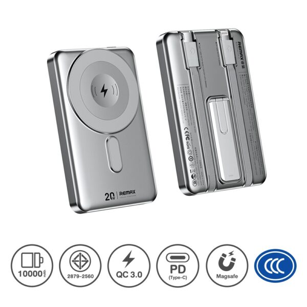 Remax Magnetic Power Bank 10000mAh RPP-678 Wireless  แบตสำรอง - Silver