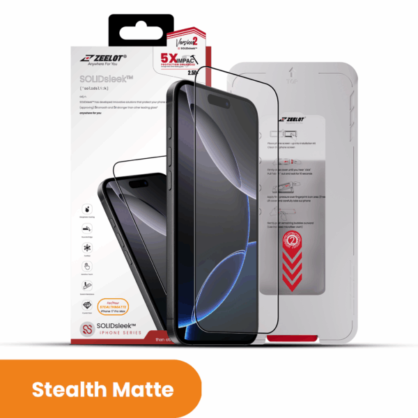 Zeelot SOLIDsleek (with EasyFit Installation Kit) Stealth Matte Glass ฟิล์มกระจกแบบด้าน - iPhone 17 [Pre-Order]