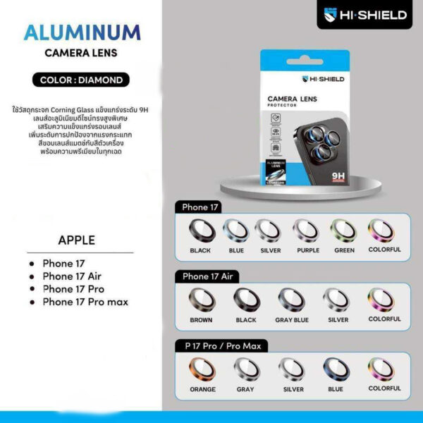HI-SHIELD Aluminium Lens Diamond แหวนกันรอยเลนส์กล้อง – iPhone 17 (Green) [Pre-Order]