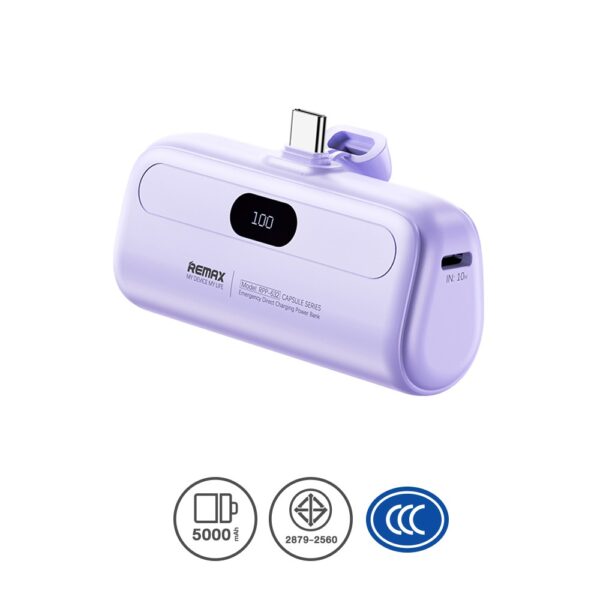 (มาตรฐาน CCC) Remax Power Bank 5000mAh Type-C (RPP-632) - Purple