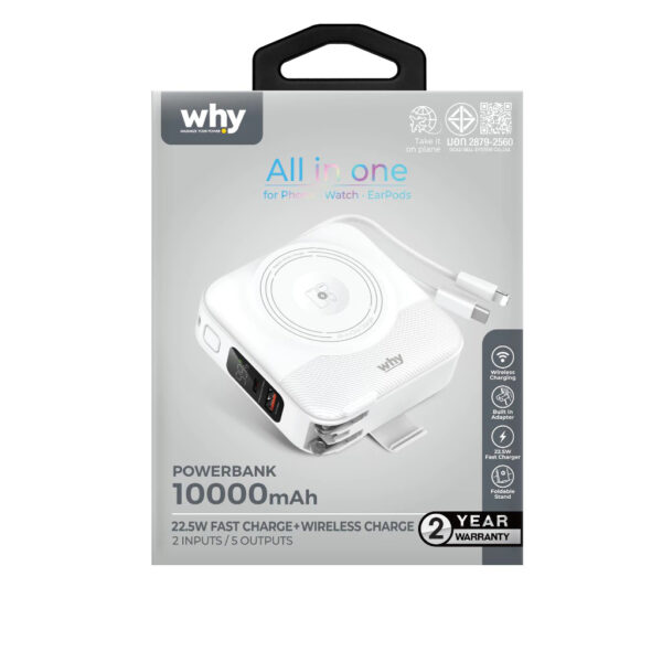 (มาตรฐาน ccc) Why Ally All-in-one Powerbank 10000 mAh (PB-115E) - White