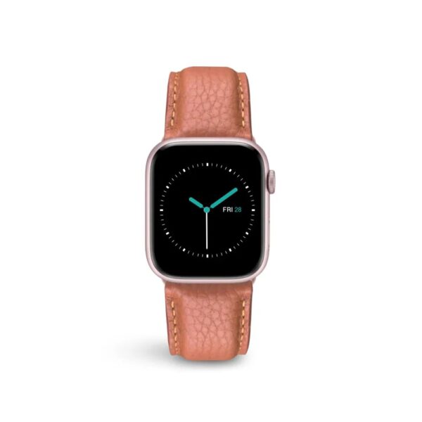 MINTAPPLE. Signature Top Grain Leather สายนาฬิกา Apple Watch 42(3)/44/45/46/49mm – PEACHY/Stainless steel Silver [Pre-Order]
