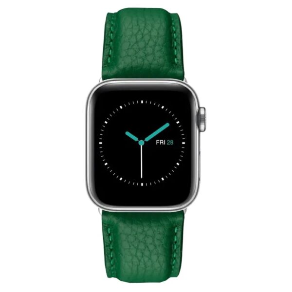 MINTAPPLE. Signature Top Grain Leather สายนาฬิกา Apple Watch 42(3)/44/45/46/49mm – British Green/Stainless steel Silver [Pre-Order]