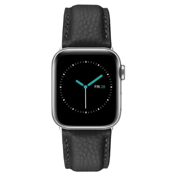 MINTAPPLE. Signature Top Grain Leather สายนาฬิกา Apple Watch 38/40/41/42(10)mm  –  Black/Stainless steel Silver [Pre-Order]