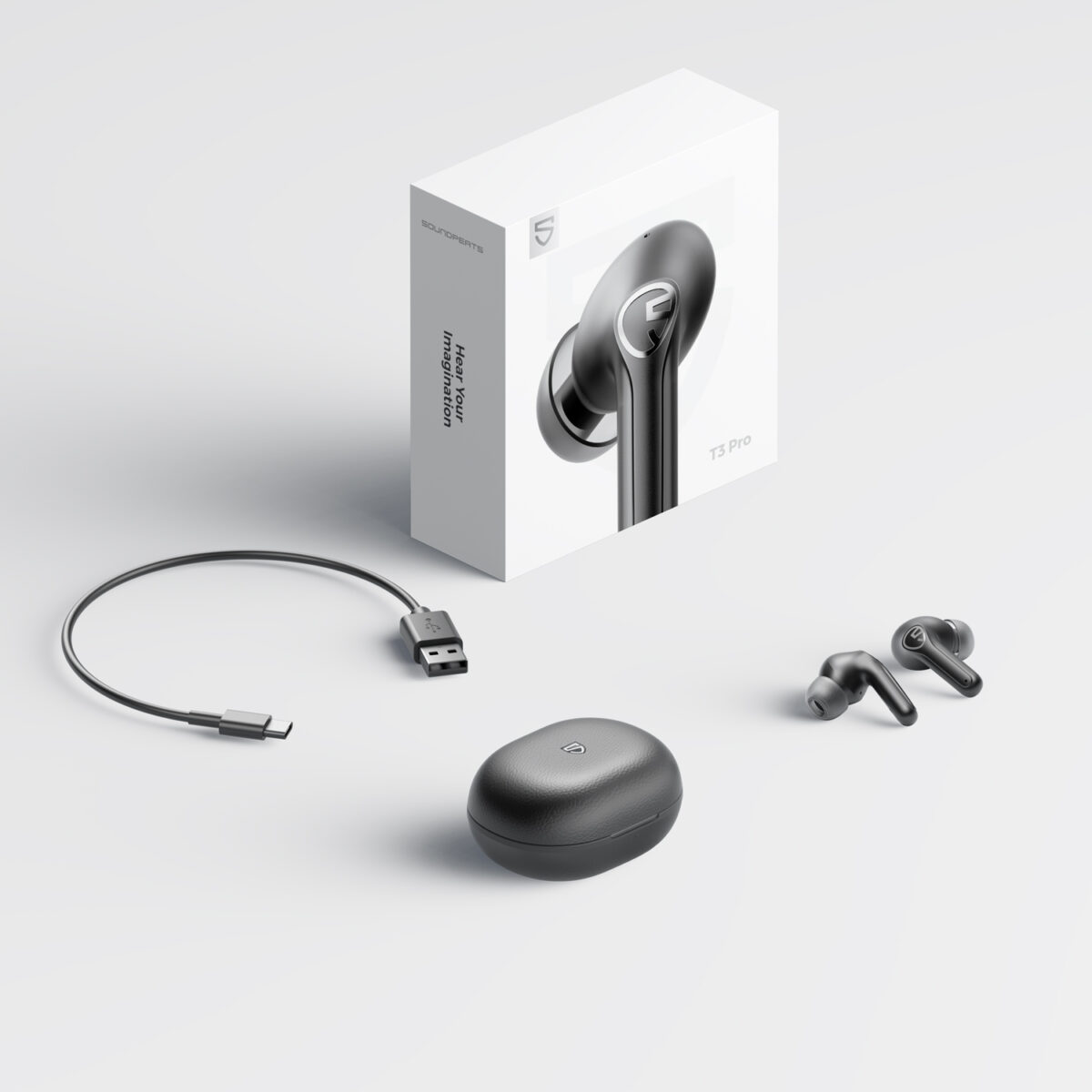Soundpeats T3 Pro Wireless TWS Earbuds With ANC - Black - Image 3