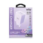 Why Pixel 2 Port USB-C Wall Charger Acrylic 45W (WC-3352) - Purple