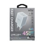 Why Pixel 2 Port USB-C Wall Charger Acrylic 45W (WC-3352) - Grey