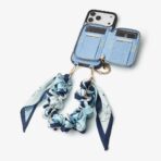Custype Lychee Pattern Leather with Pouch & Silk Scarf Wrist Strap  เคส iPhone 17 Pro Max – Blue [Pre-Order] - Image 3