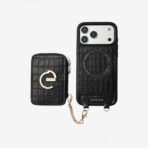 Custype Crocodile Pattern Leather with Pouch & Silk Scarf Wrist Strap เคส iPhone 17 Pro Max – Black [Pre-Order] - Image 2