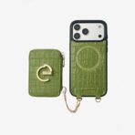 Custype Crocodile Pattern Leather with Pouch & Silk Scarf Wrist Strap เคส iPhone 17 Pro Max – Green [Pre-Order] - Image 2