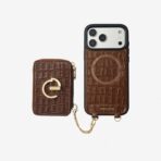 Custype Crocodile Pattern Leather with Pouch & Silk Scarf Wrist Strap เคส iPhone 17 Pro Max – Brown [Pre-Order] - Image 2