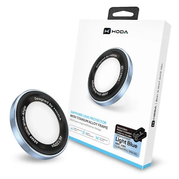 Hoda-Sapphire-Lens-Protector-DSLR-Design-3 Hoda Sapphire Lens Protector (DSLR Design) กระจกกันรอยเลนส์กล้อง iPhone 18 Pro Max / 18 Pro - (Light Blue) - Image 1