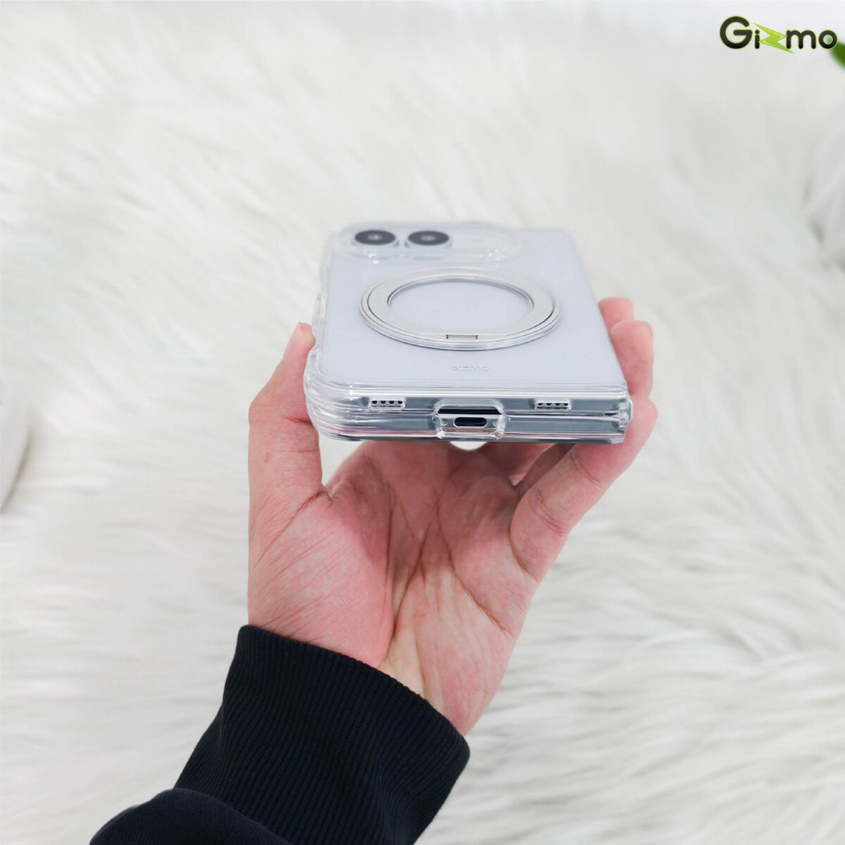 (มีพร้อมส่ง) Gizmo Defense Magnetic Rotate Stand Case เคส iPhone Duo - Clear/Silver - Image 6