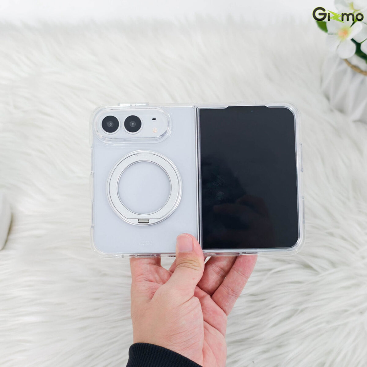 (มีพร้อมส่ง) Gizmo Defense Magnetic Rotate Stand Case เคส iPhone Duo - Clear/Silver - Image 5